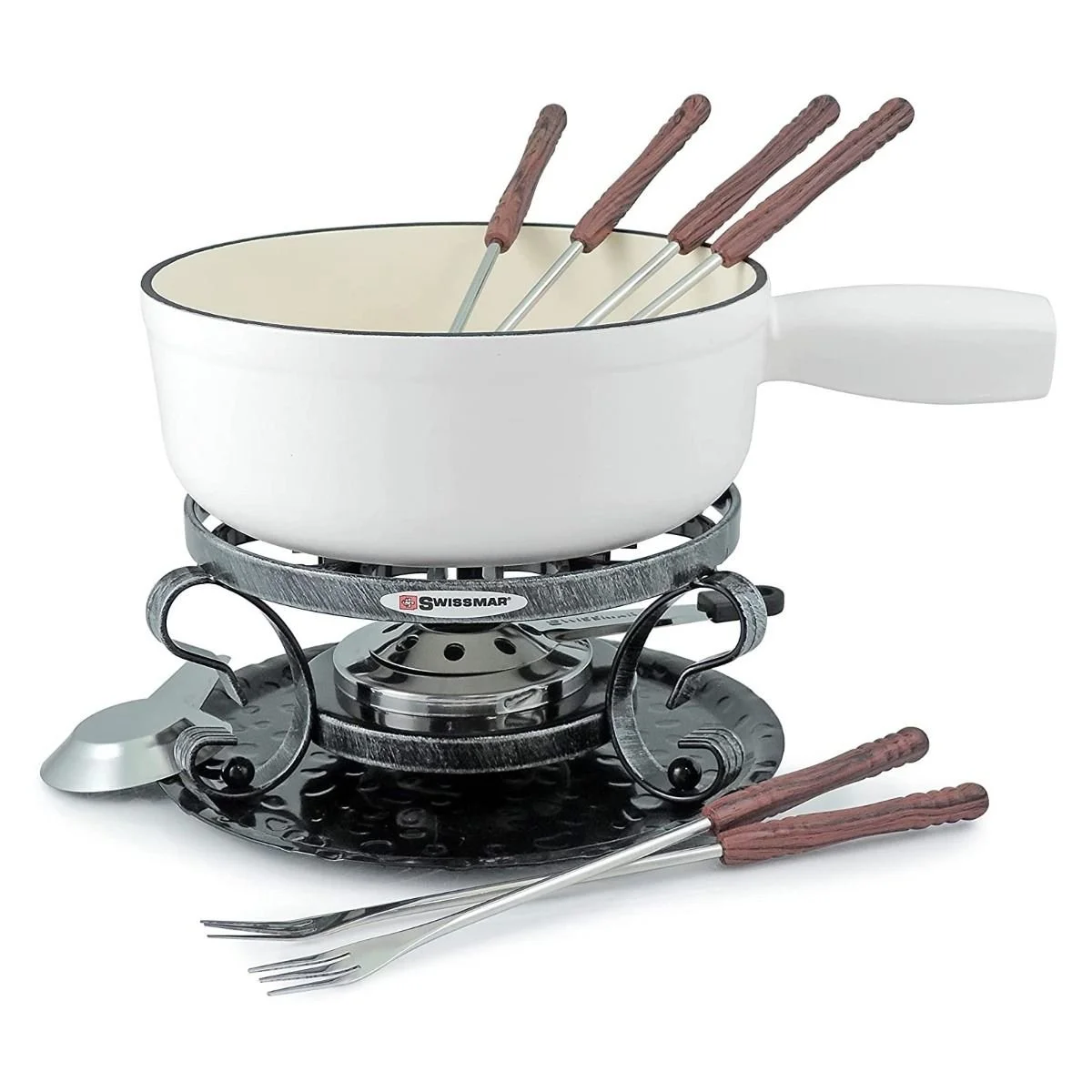 Swissmar Lugano 9-Piece Cast Iron Fondue Set | Matte White 3 Swissmar Lugano 9-Piece Cast Iron Fondue Set | Matte White