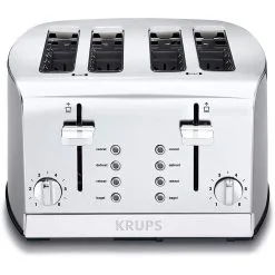 Krups 4-Slice Breakfast Toaster | Brushed Chrome & Stainless Steel