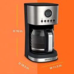 Krups Essential Brewer 12-Cup Digital Drip Coffee Maker | Stainless Steel -Deals Coffee & Espresso Store dimensions 2
