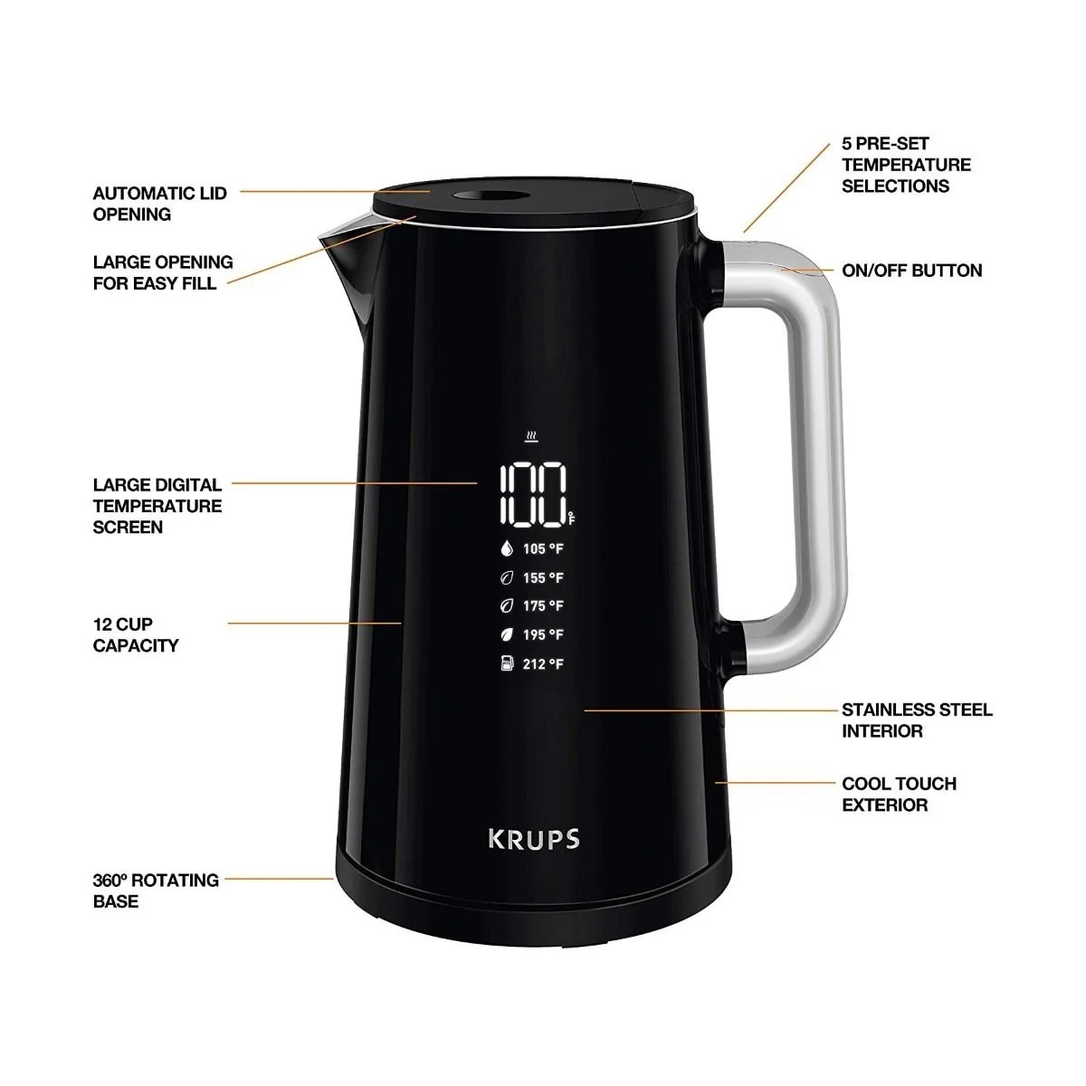 Krups 12-Cup Smart Temp Digital Kettle 4 Krups 12-Cup Smart Temp Digital Kettle - Image 2
