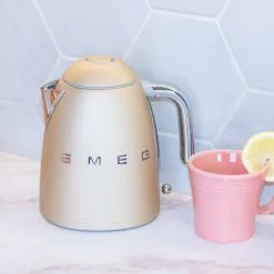 SMEG Electric Kettle | Matte Champagne -Deals Coffee & Espresso Store peony lifestyle shoot 1830