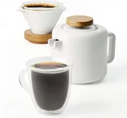 BonJour 4-Cup Stoneware Pour-Over Set | Matte White -Deals Coffee & Espresso Store pourover5